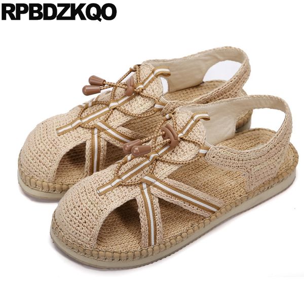 

sandals closed toe breathable rope designer shoes men nice casual summer espadrilles woven japanese fisherman, Black