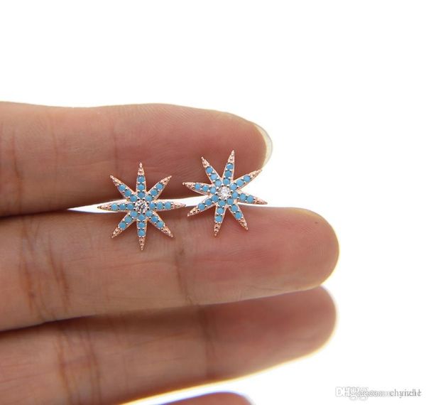 

2017 new arrive fashion jewelry mciro pave turquoise star north star studs rose gold silver studcc, Golden;silver