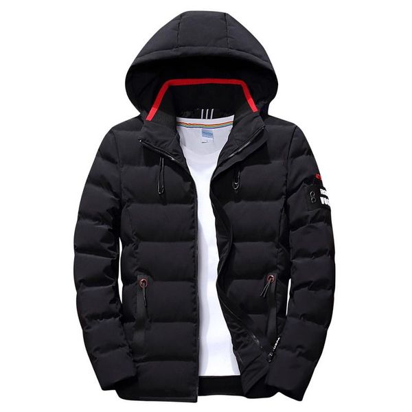 

men winter jacket coat 2020 new fashion hooded warm mens windproof parka casual slim fit youth coats male overcoat drop shipping, Black