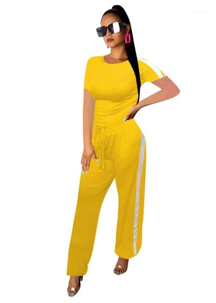 

брюки женские трексуиты мода полосатая панель из двух частей костюмы повседневные с короткими рукавами, Gray