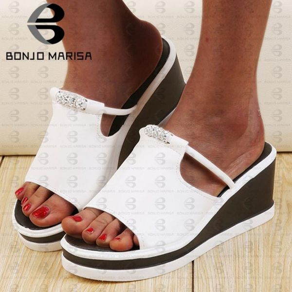 

bonjomarisa ladies summer elegant high wedges concise mixed-color slides women casual comfy platform shoes woman, Black