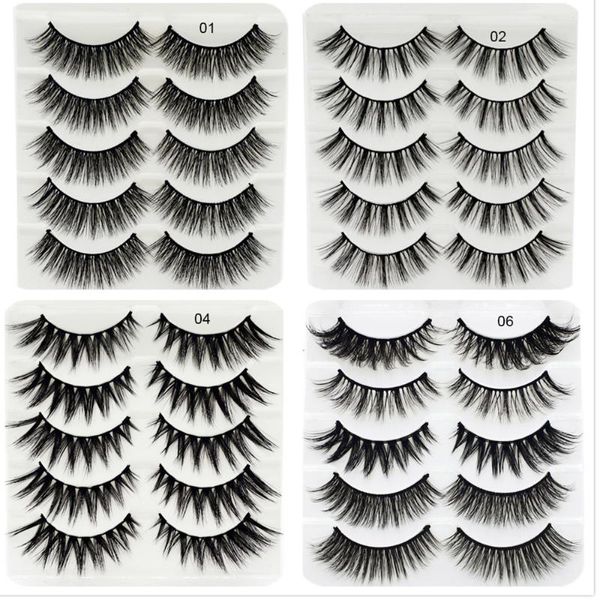 

false eyelashes 5 pairs 3d faux mink hair wispies long cross curl lashes handmade multilayer eye makeup tools extension