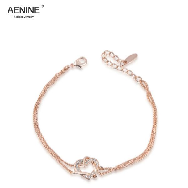 

aenine мода rhinestone двойного сердца браслеты браслеты розового золота звено цепи браслет ювелирные изделия для женщин девушки l2060012355, Black