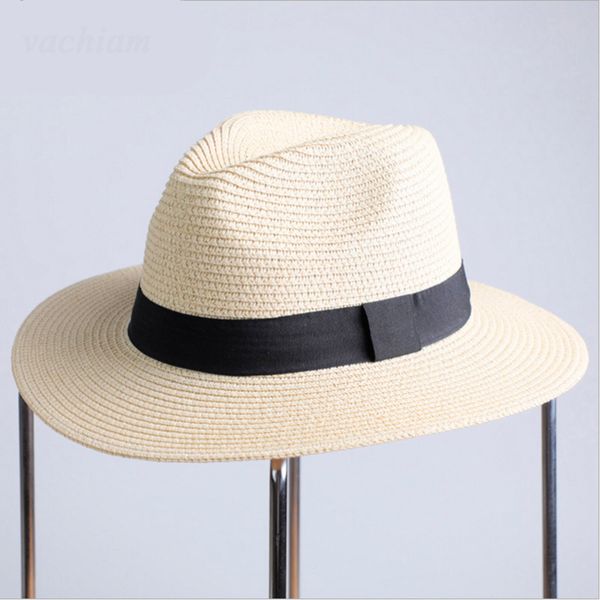 

2021 casual vacation summer sun panama straw women brimmed hats beach jazz men folding hat yw2h, Blue;gray