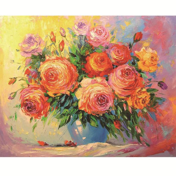 

pink rose diy oil painting on canvas- paint by number kit for kids