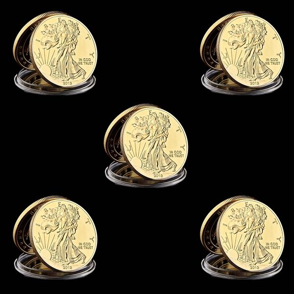 

5pcs america 2013 liberty craft 999 fine gold plated in god we trust om 24k souvenir coin 40mm in diameter