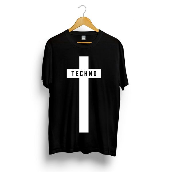

techno cross printed t-shirt mens womens music festival black detroit tee summer streetwear camiseta masculina