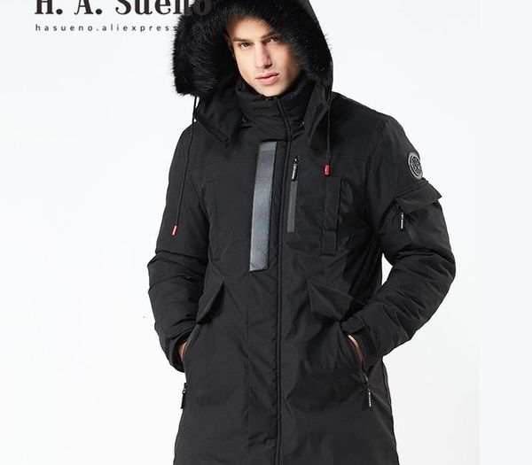 

2020 winter jacket men long fur collar hooded parka male thick warm men's windbreakers windproof outerwear coat clothes 7, Black