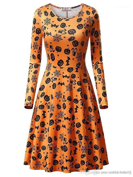 

sleeve o neck printed womens party dresses fashion cosplay club clothing halloween pumpkin womens dresses long, Black;gray