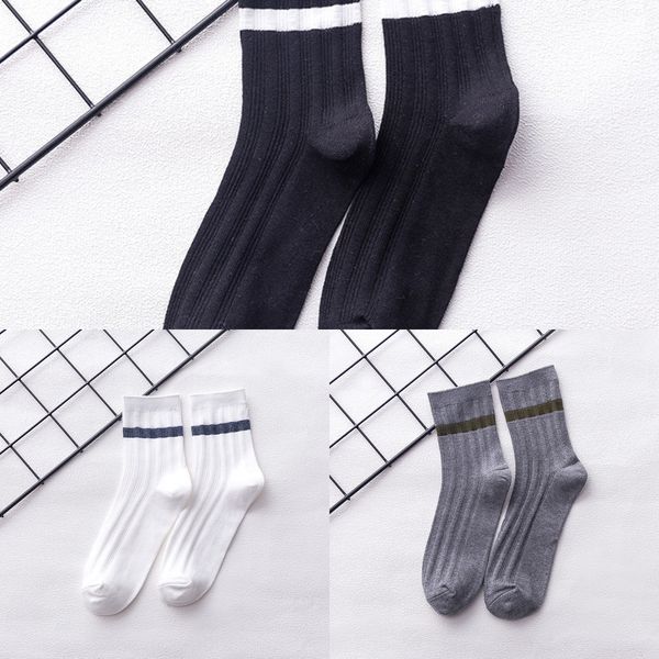 

men's autumn and winter new two bars men's mid-leg parallel bars and sockssocks cotton sweat-absorbing sports casual socks 5jqil, Black