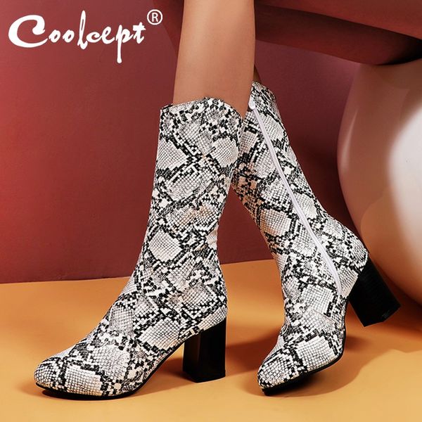

coolcept  color women boots zipper fashion high heel winter shoes woman short boot office lady party footwear size 34-48, Black