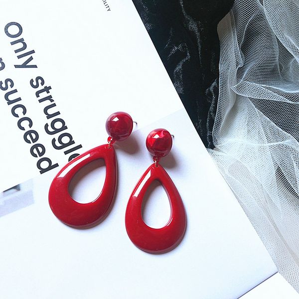 

ujbox japanese korean red resin water drop earrings women wedding party statement earrings summer beach no piercing, Silver