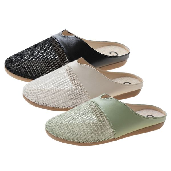 

2020 summer new mesh slipper for woman casual house slippers female round head mesh indoor shoes fashion women flat slippers, Black