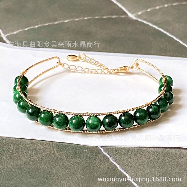 

green gan qing jade bead bracelet, Golden;silver