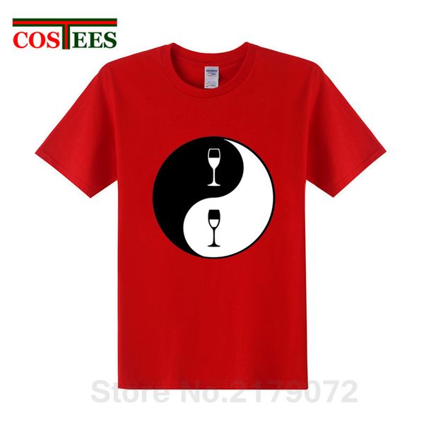 

2019 funny yin-yang pattern half empty half full t shirt men chinese taiji deisgn tshirt french red wine glass balance tee shirt