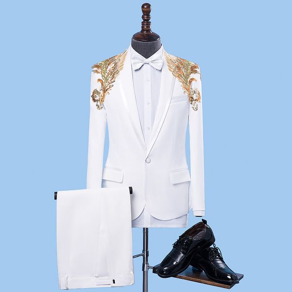 

men's suits & blazers the 2021 spring and autumn polyester costumes male singer host costume stage chorus performance dress, White;black