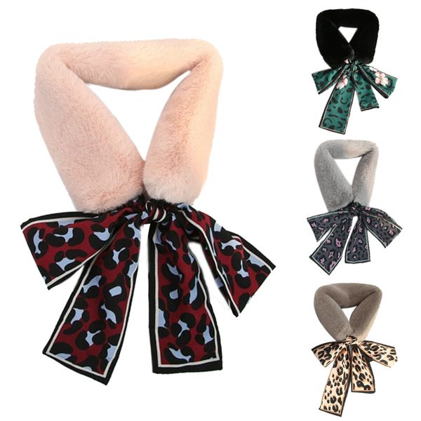 luxury- шарф женщин способа зимы мягкие меховой воротник леопардовый аксессуары Серый шелковый шарф ЖЕНСКАЯ