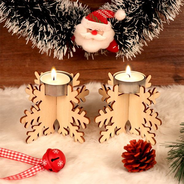 Madeira Vela do Natal Set Titular 12pcs / set Candlestick Edifício Holiday Party Bloco de suporte de madeira DIY Vela Decor