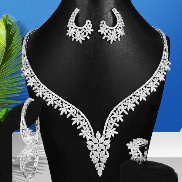 

missvikki elegant luxury 4pcs jewelry set earrings necklace bangle ring for women bridal wedding jewelry 2020 new, Silver