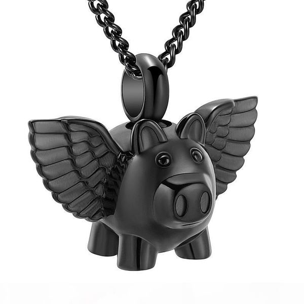 

ijd9732 stainless steel cremation black flying pig cremation souvenir necklace for ashes urn keepsake memorial pendant jewelry, Silver