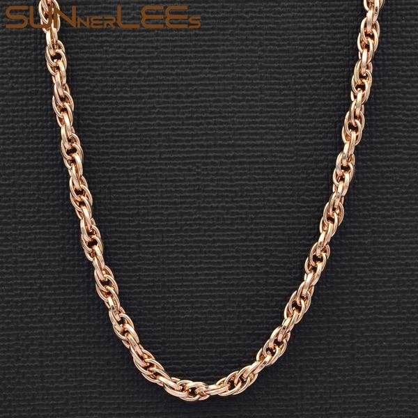 

sunnerlees fashion jewelry 3.5mm rope twisted chain necklace rose gold color for men women gift c105 n, Silver