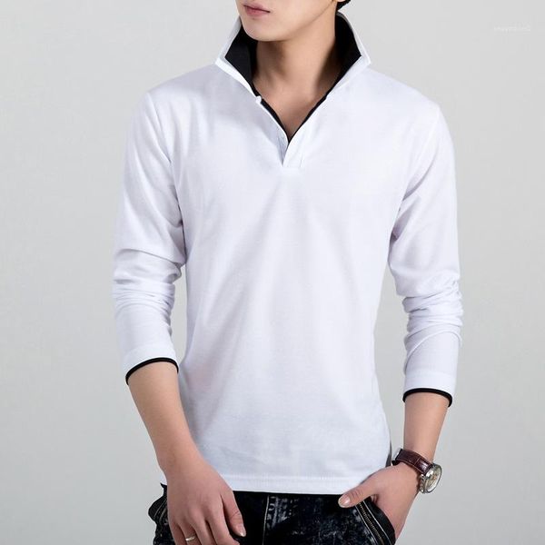

long sleeve solid mens autumn neck male teenager polos shirt double color lapel slim polo clothes utxlk