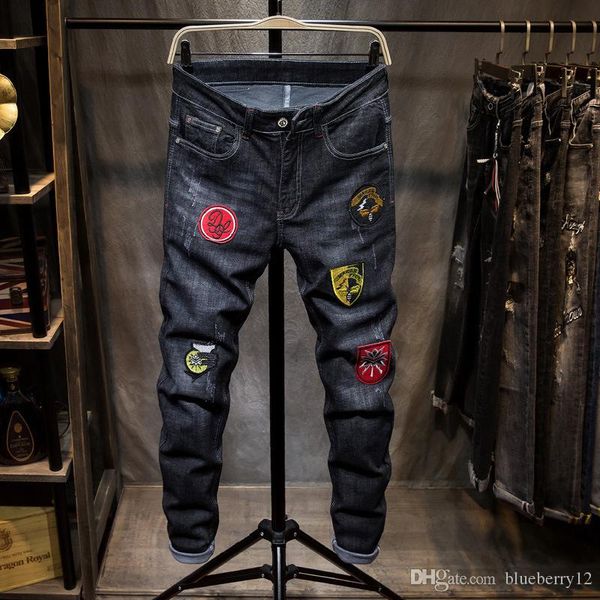 

mens jeans new fashion style badge straight large size asian 28-38 ing, Blue