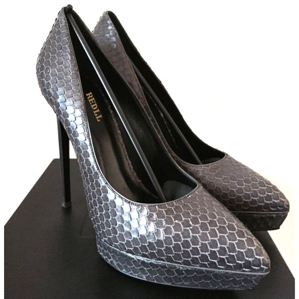 

comely2020 on spring pump genuine leather slip platform super high heels 12.5cm lady shoe snakeskin pointed toe women single sho, Black