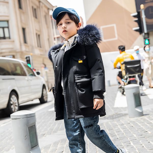 

2020 new boys winter clothes children's winter down jacket boys thick mid-length jacket coat parka, Blue;gray