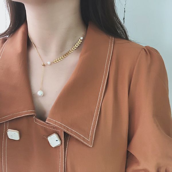 

amaiyllis 18k gold y chain clavicle necklace tassel wheat ear pearl choker necklaces for women summer jewellry gift, Silver