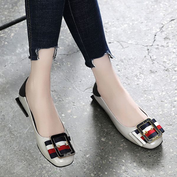 

cresfimix women casual red pu leather slip on square heel pumps lady fashion sweet shallow mouth office shoes c6176, Black