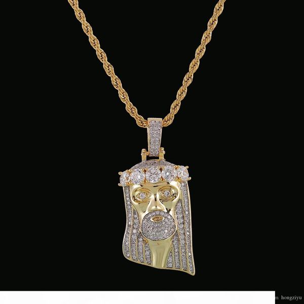 

seller religious jesus necklace & pendant men's hip hop jewelry rope chain gold color bling cubic zircon for gift, Silver