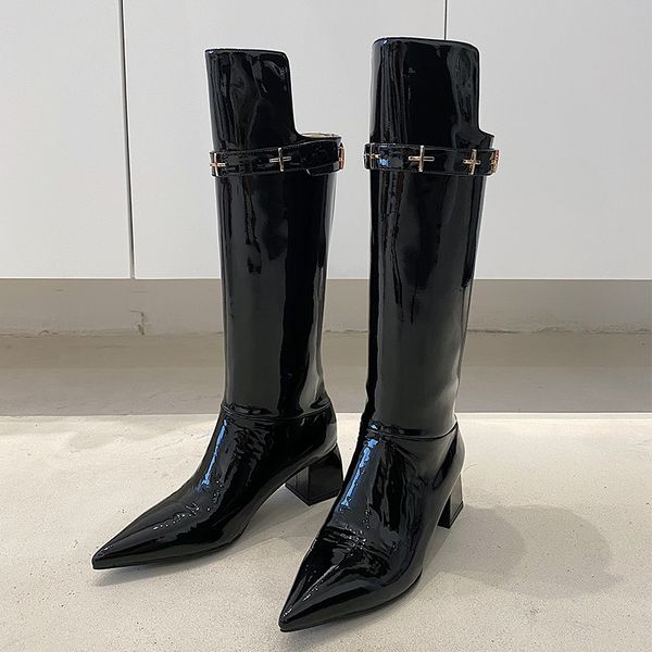 

2020 сапог для верховой езды женской обуви из натуральной кожи металлических украшений красивого панк колена высоких сапоги zapatos mujer, Black