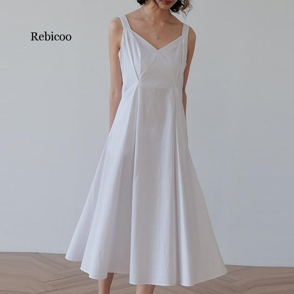 

summer women cotton dress sleeveless v-neck high waist long dress elegant boho casual solid a-line women vestido, Black;gray