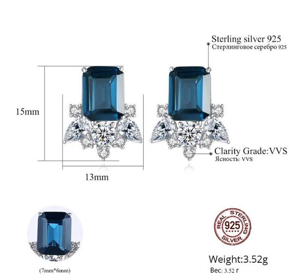 

czcity gemstone square sapphire stud earrings for women wedding engagement fine jewellery real 925 sterling silver brincos01, Golden;silver