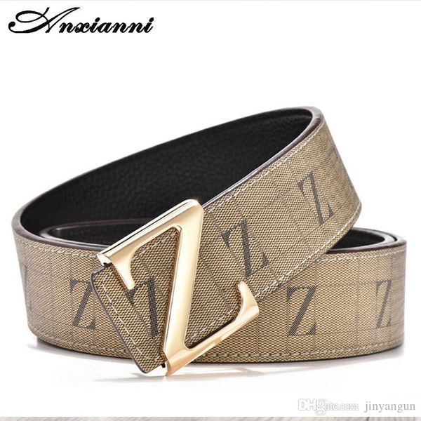 

mens fashion famous brand designer belts luxury male genuine leather z smooth buckle business jeans, Black;brown