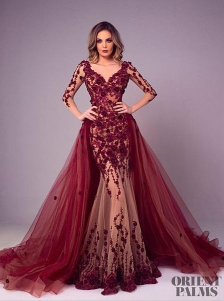 

тони chaaya 2018 вечерние платья со съемными поезда burgundy lace аппликация русалка пром платья плюс размер с длинным рукавом роскошные пла, Black;red