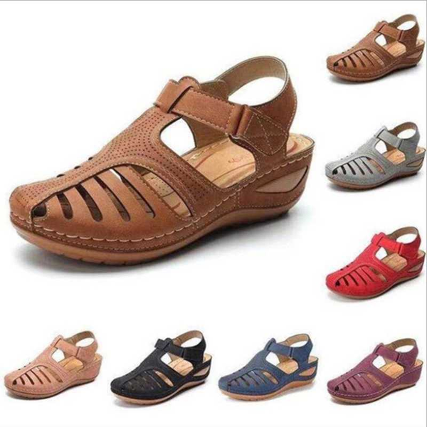 

woman summer leather vintage sandals buckle casual sewing women shoes female ladies platform retro sandalias plus 35-43, Black