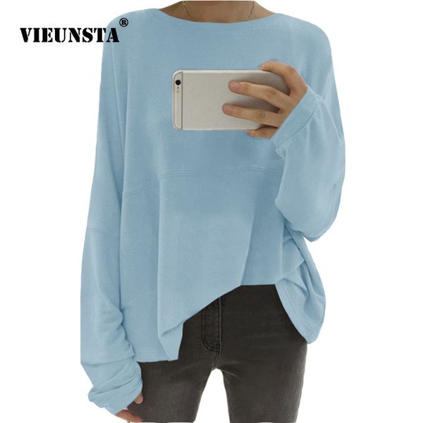 

vieunsta new autumn winter plus size 5xl women sweatshirts casual long sleeve loose femme o neck solid pullover hoodie, Black