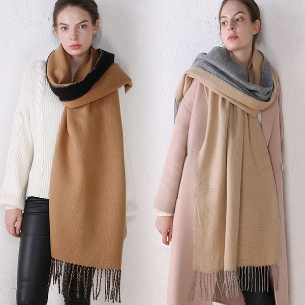 

new style shawl women's imitation cashmere solid color warm and good-looking practical double-sided scarf, Blue;gray