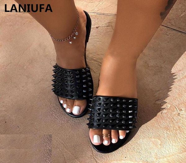 

women flats slippers summer casual flip flops rivets comfortable flats female beach sandals slippers women mujer plus size 35-43, Black