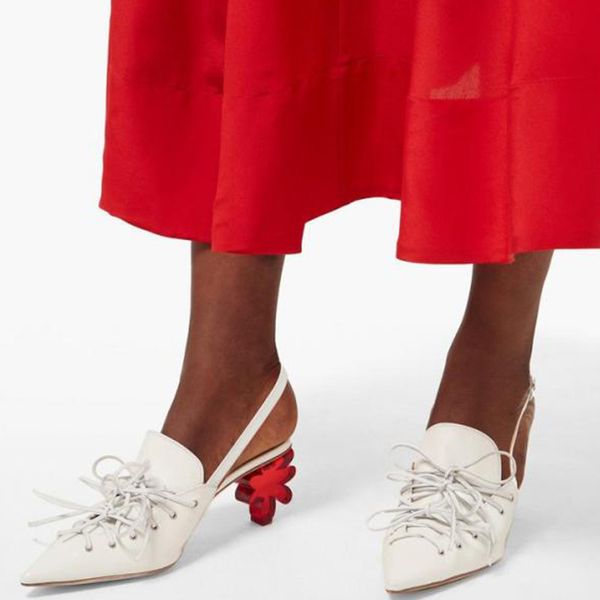 

sandals tacones mujer luxury shoes women strange flower-heel leather slingback pumps bowtie wedding female escarpins, Black