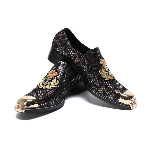 

dress shoes men leather round toe wedding formal metal toes office low heels, Black