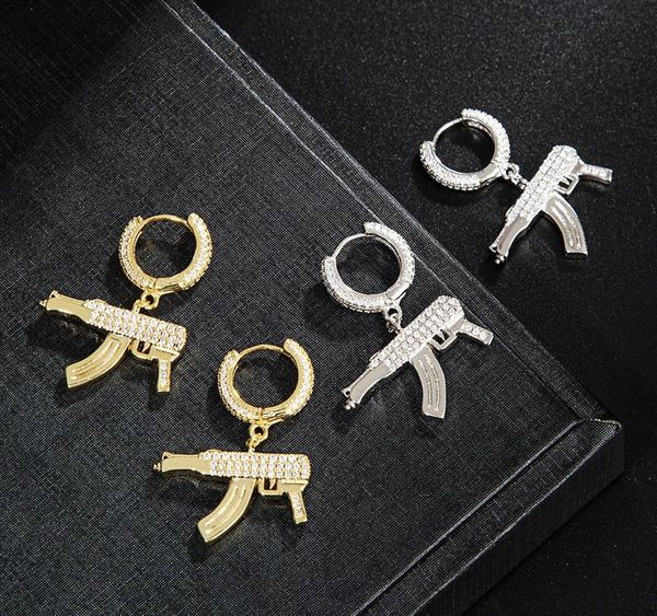 

fashion mens women earrings gold silver color ice out cz gun earrings fashion hip hop earrings01, Golden;silver