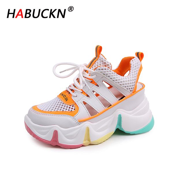 

habuckn 2020 summer sandals women wedge high heels shoes female buckle platform rainbow cutout casual slippers woman sandal, Black