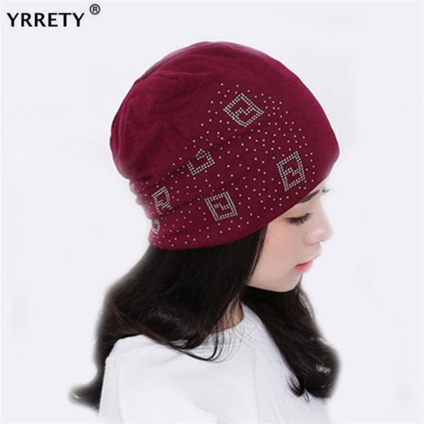 

yrrety autumn winter skullies warm rhinestones hat women beanies knitted turban diamond skullies hip-hop ladies black winter cap, Blue;gray