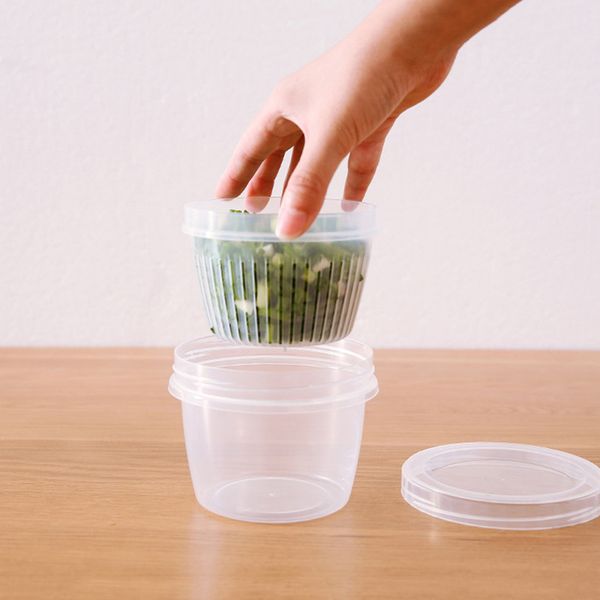 

storage bottles & jars 2 layer onion ginger garlic plastic box round transparent drain seal stackable mini bowl kitchen fridge container