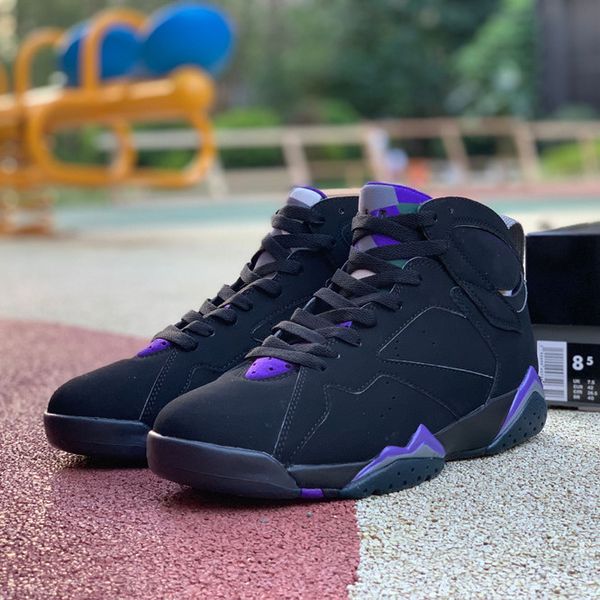 

jumpman 7 retro ray allen bucks 304775 053 black field purple fir dark stee big size gym shoes mens shoes tennis shoes schoenen, White;red