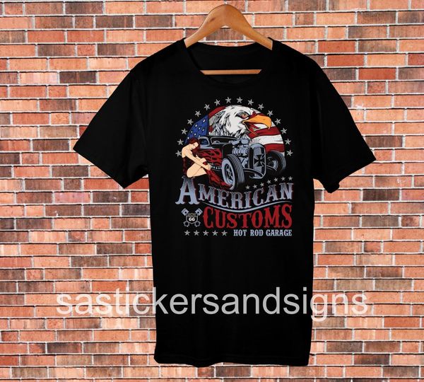 

2019 new casual cool tee shirt quality classic retro cotton t-shirt america customs rod garage route 66 t-shirt