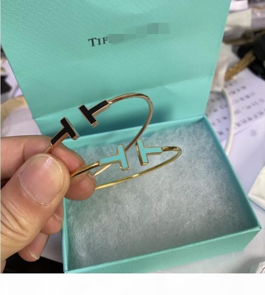 

2020 fashion brand designer jewelry female alloy open tt bracelets for women girls rose gold silver charm luxury bangle gg, Black